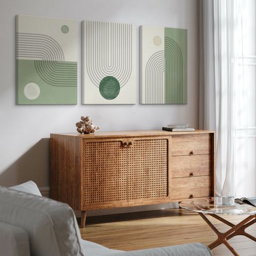 OBRAZY DO SYPIALNI SET ZIELONE WZORY GEOMETRYCZNE ABSTRAKCJA 90cm x 40cm na Arena.pl