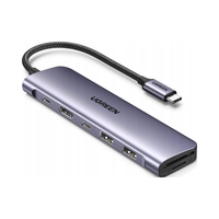 6w1 HUB adapter USB-C - HDMI USB-A USB-C PD czytnik SD TF - szary