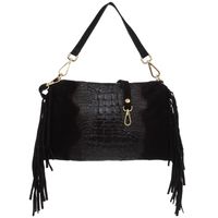 VERA PELLE torebka zamszowa listonoszka kroko z frędzlami V492 czarna