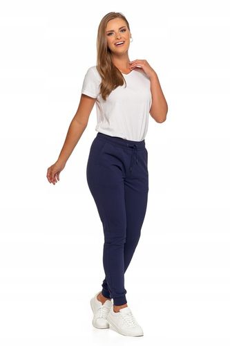 SPODNIE DRESOWE DAMSKIE BAWEŁNIANE JOGGERY BEZ WZORU MORAJ GRANATOWE S na Arena.pl