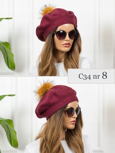 BERET Z POMPONEM CIEPŁY ZIMOWY z WEŁNĄ CZAPKA DAMSKA JAKOŚĆ PREMIUM na Arena.pl