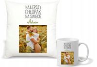 Zestaw PODUSZKA i KUBEK NADRUK prezent dla CHŁOPAKA ZE ZDJĘCIEM IMIENIEM