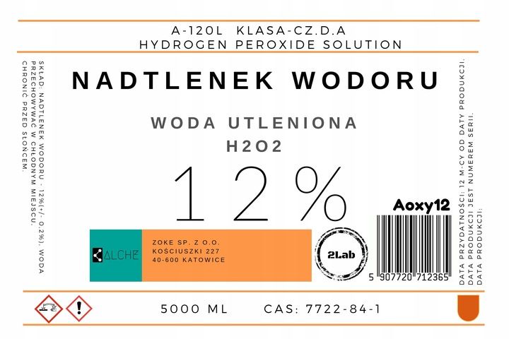 Nadtlenek wodoru 12%. Woda utleniona 12%. 5000 ml. zdjęcie 3