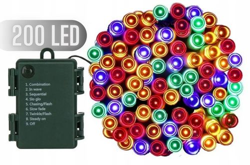 Lampki Choinkowe LED na Baterie 200 Multicolor 15 m IP44 8 Trybów na Arena.pl