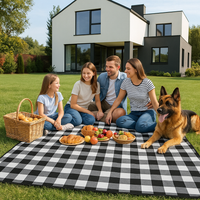 Koc Piknikowy Plażowy Z Izolacją 200X200 Cm - Czarno Biała Krata