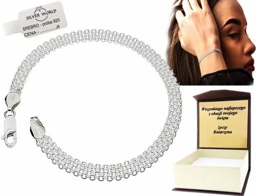 BRANSOLETKA SREBRNA DAMSKA 925 ŚLICZNA ELEGANCKA + GRAWER GRATIS SREBRO 925 na Arena.pl
