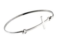 Elegancka rodowana gładka sztywna srebrna bransoleta krzyżyk krzyż cross srebro 925 B0395