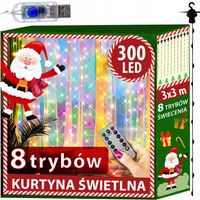 kurtyna świetlna sople girlanda 300 led lampki drucik pilot sterowana