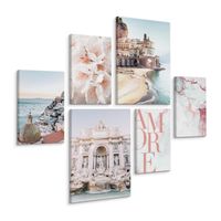 Obrazy Do Salonu Sypialni WŁOCHY Morze Kwiaty Marmur 90cm x 80cm