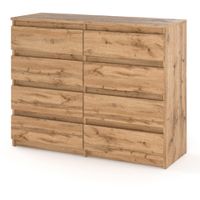 Komoda Drewniana 8 Szuflad Dąb Wotan Hugo 120cm Pojemna Szafka Młodzieżowa