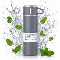 termos turystyczny z kubkiem, szczelny, stal nierdzewna szary 500ml
