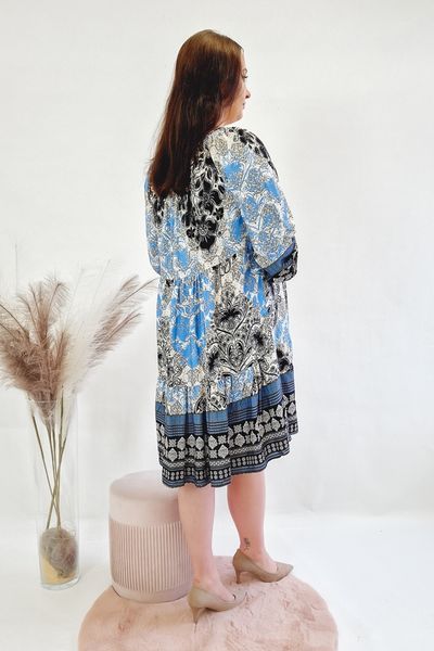 Zwiewna Sukienka w Stylu Boho Niebieska UNI zdjęcie 3