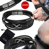 BRANSOLETKA SKÓRZANA MĘSKA Z GRAWEREM GRAWER CZARNA NIESKOŃCZONOŚĆ 23 CM