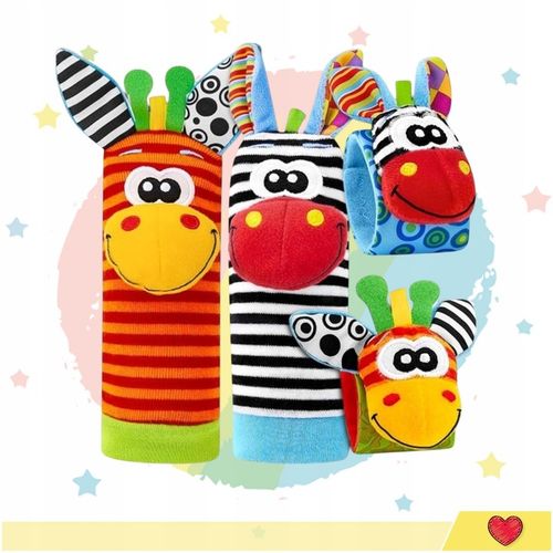 4x SKARPETKI + OPASKI 3D GRZECHOTKI SOZZY ZABAWKA SENSORYCZNA DLA NIEMOWLĄT na Arena.pl