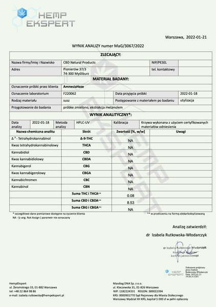 Susz konopny CBD Amnesia Haze GOLD 1 g zdjęcie 6