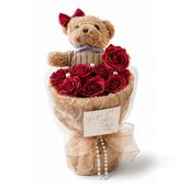 flower box, bukiet zapachowych kwiatów mydlanych z misiem, led 8szt.