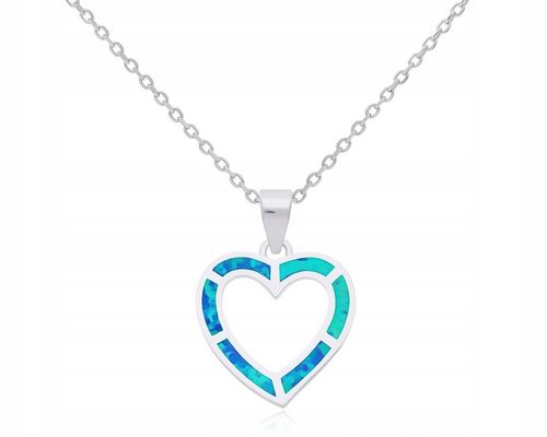 Łańcuszek Srebrny Damski z Sercem + Grawer Opal Niebieski dł. 50 cm 925 na Arena.pl