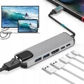 GEMBIRD MULTI ADAPTER USB TYPE-C 5W1 (USB AF AND TYPE-C HUB + HDMI + PD+LAN