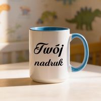 Duży kubek XXL z błękitnym wnętrzem i uszkiem z Twoim nadrukiem