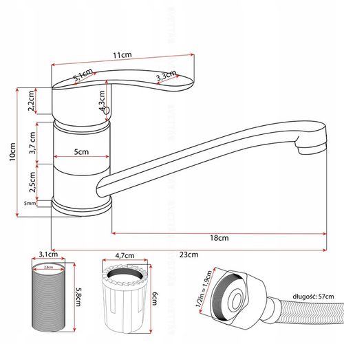 Bateria umywalkowa kuchenna nablatowa długi kran do zlewu chromowa VETTÄ na Arena.pl