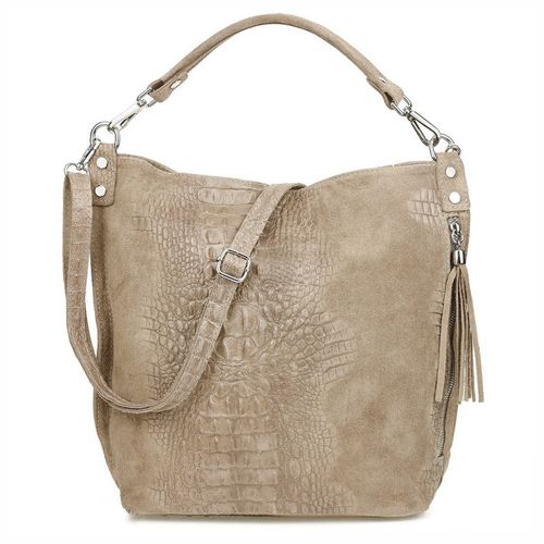 VERA PELLE torebka zamszowa worek kroko z paskiem na ramię V476 musztardowa na Arena.pl