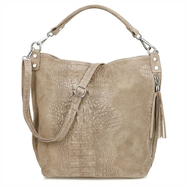 VERA PELLE torebka zamszowa worek kroko z paskiem na ramię V476 musztardowa zdjęcie 2