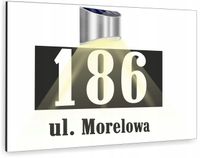 duża TABLICZKA ADRESOWA dibond biała numer domu 40x30 lampka solarna led