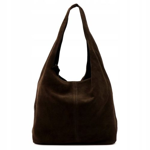 Laura Biaggi torebka shopper skóra naturalna zamszowa brązowy na ramię na Arena.pl