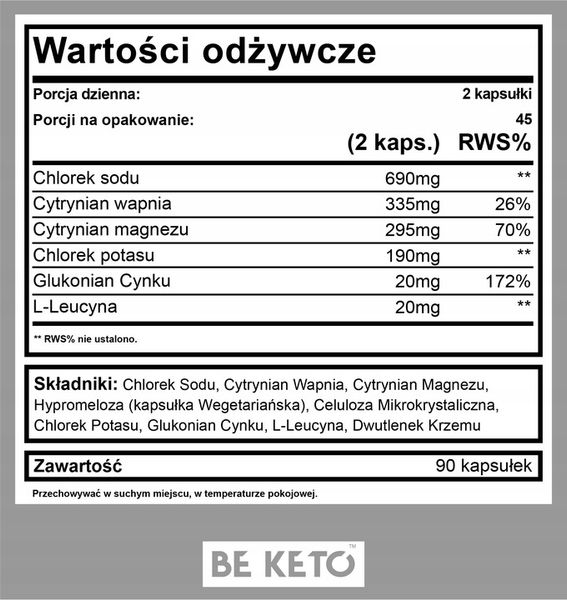 BeKeto Keto Elektrolity Ketolytes 90 kapsułek zdjęcie 4