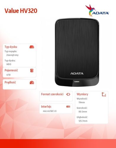 Adata Dysk twardy Value HV320 4TB microUSB3.0 Black na Arena.pl