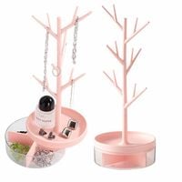 Stojak wieszak drzewko na biżuterię organizer z szufladkami różowy