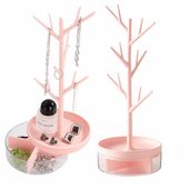 Stojak wieszak drzewko na biżuterię organizer z szufladkami różowy