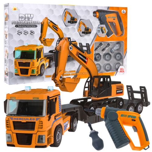 Pojazdy Budowlane Do Skręcania Dla Dzieci 3+ Ciężarówka + Koparka + Wiertar na Arena.pl