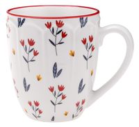 Kubek porcelanowy EXOTIC FLOWER 400 ml biało-czerwony kolorowe kwiatki wz.3