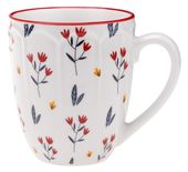 Kubek porcelanowy EXOTIC FLOWER 400 ml biało-czerwony kolorowe kwiatki wz.3