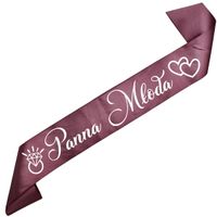 Panna Młoda - szarfa ciemno-różowozłota z białym nadrukiem