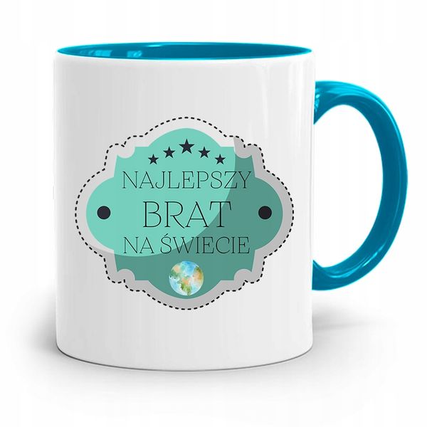 Kubek Błękitny Prezent Najlepszy Brat Na Świecie Z Nadrukiem Ze Zdjęciem zdjęcie 1