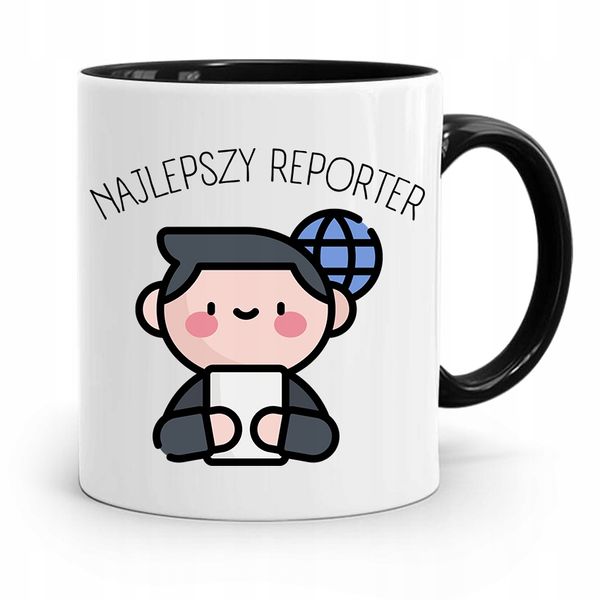Kubek Czarny Prezent Dla Dziennikarza Reportera Z Nadrukiem Ze Zdjęciem zdjęcie 1