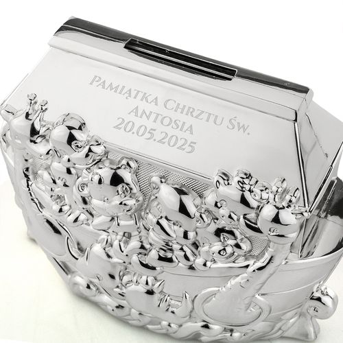 Skarbonka Arka Noego prezent na chrzest dla dziecka z grawerem dedykacji na Arena.pl