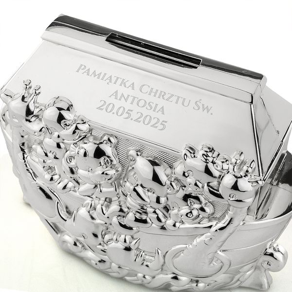 Skarbonka Arka Noego prezent na chrzest dla dziecka z grawerem dedykacji zdjęcie 3