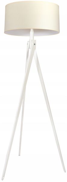 LAMPA PODŁOGOWA TRÓJNÓG, DREWNO, ABAŻUR zdjęcie 1