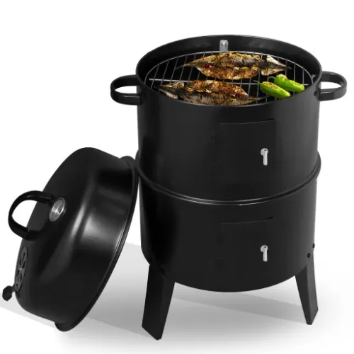 GRILL OGRODOWY WĘGLOWY WĘDZARNIA PALENISKO TERMOMETR OKRĄGŁY PRZENOŚNY 3W1 na Arena.pl