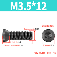 Śruba mocująca TORX Klasa 12.9 Rozmiar: M3,5x12