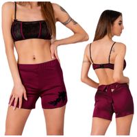 SATYNOWA PIŻAMKA Z KORONKĄ TOP SPODENKI KOMPLET BIELIZNY NOCNEJ L/XL