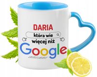 Dla Darii Kubek Błękitny Z Uszkiem W Kształcie Serca Na Prezent Z Nadrukiem