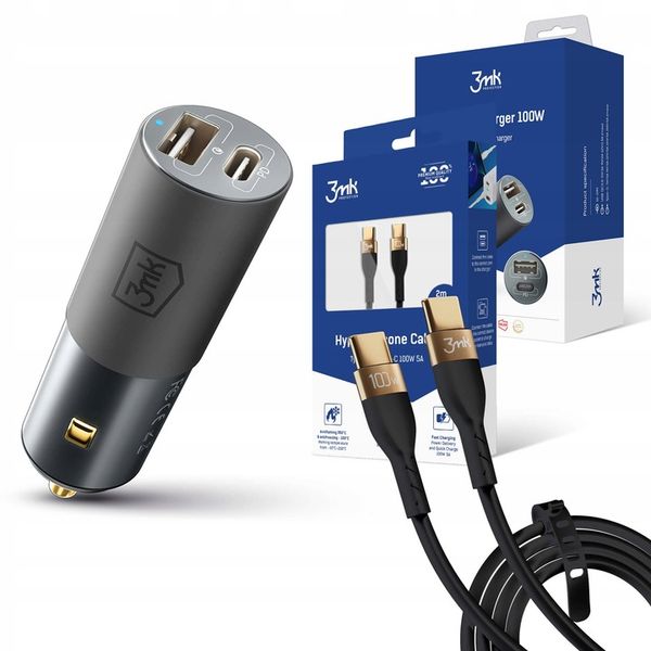 Ładowarka samochodowa 3mk 100W + Kabel USB-C 2m 5A zdjęcie 1