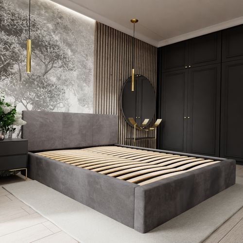 ŁÓŻKO TAPICEROWANE 160x200 ŁÓŻKO PODWÓJNE Z POJEMNIKIEM GRAFITOWE na Arena.pl