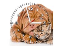 30X30CM ZEGAR ŚCIENNY KOT PSEM OBRAZ MALOWANE