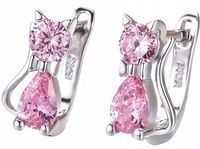 Kolczyki kotki ze srebra 925 różowe dla dziewczynki