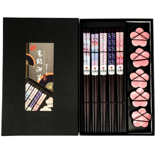 Zestaw drewnianych pałeczek z podstawkami Gift Box Pastele i Sakura 22,5cm - 5 par - Golden Turtle na Arena.pl